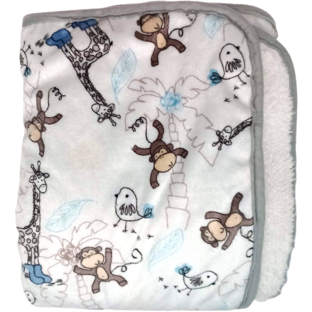 SL Home Fashions White Plush Monkey Bird Giraffe In Boots Baby Blanket RN 119741